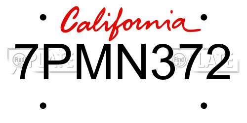 7PMN372 California License Plate
