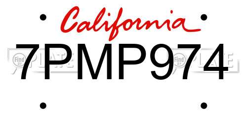 7PMP974 California License Plate