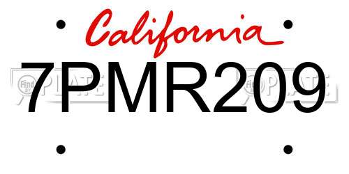 7PMR209 California License Plate