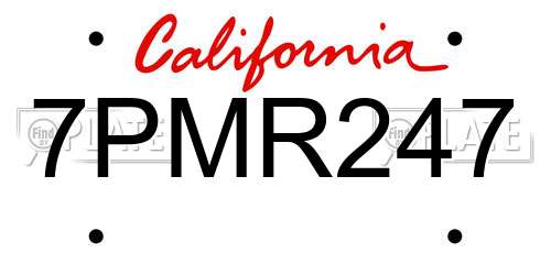 7PMR247 California License Plate