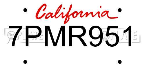 7PMR951 California License Plate