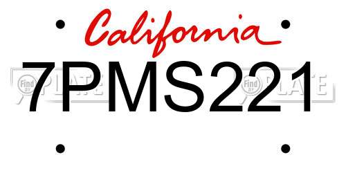 7PMS221 California License Plate