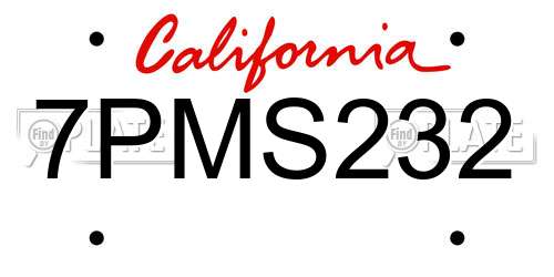 7PMS232 California License Plate