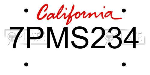 7PMS234 California License Plate