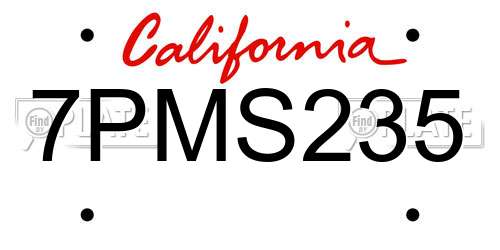 7PMS235 California License Plate