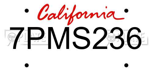 7PMS236 California License Plate