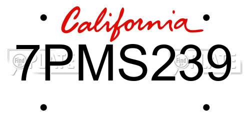 7PMS239 California License Plate