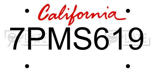 7PMS619 California License Plate