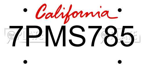 7PMS785 California License Plate