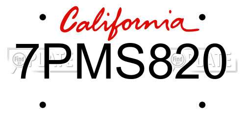 7PMS820 California License Plate