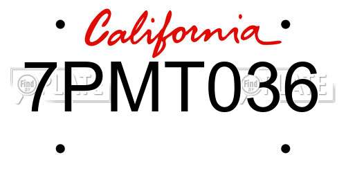 7PMT036 California License Plate
