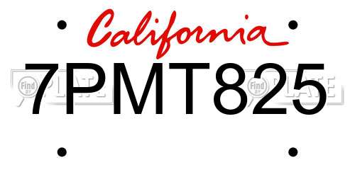 7PMT825 California License Plate