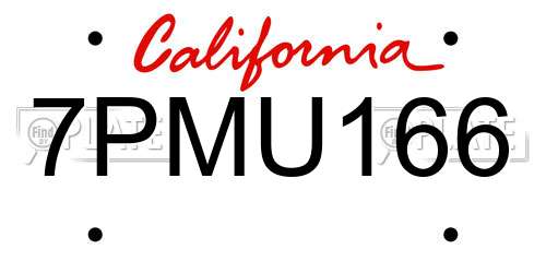 7PMU166 California License Plate