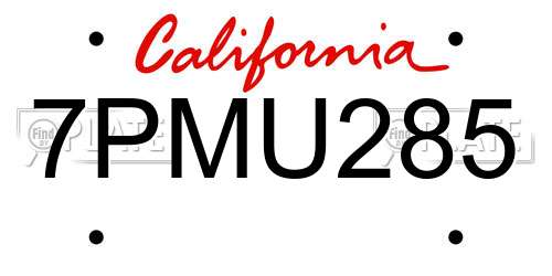 7PMU285 California License Plate