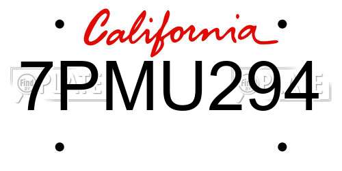 7PMU294 California License Plate
