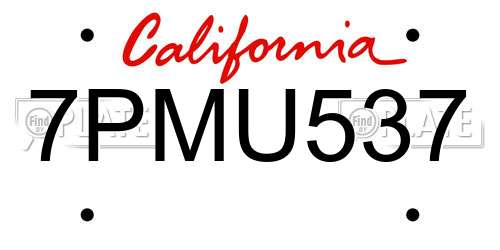 7PMU537 California License Plate