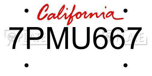 7PMU667 California License Plate