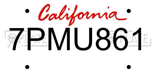 7PMU861 California License Plate