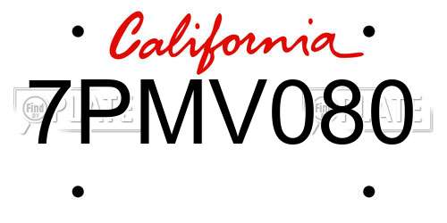 7PMV080 California License Plate