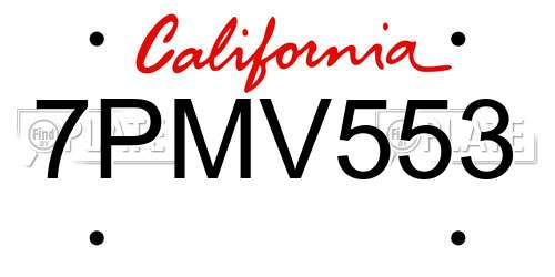 7PMV553 California License Plate
