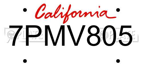 7PMV805 California License Plate