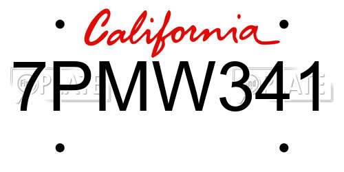 7PMW341 California License Plate