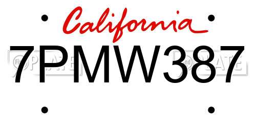 7PMW387 California License Plate