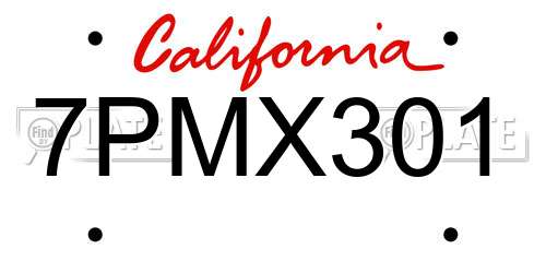 7PMX301 California License Plate