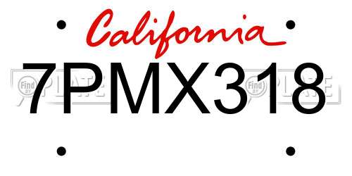 7PMX318 California License Plate