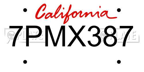 7PMX387 California License Plate