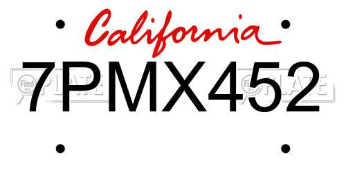 7PMX452 California License Plate