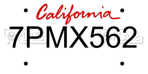 7PMX562 California License Plate