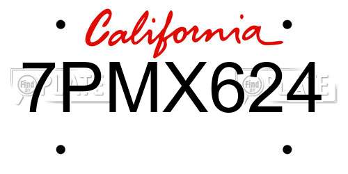 7PMX624 California License Plate