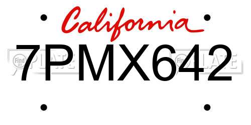 7PMX642 California License Plate