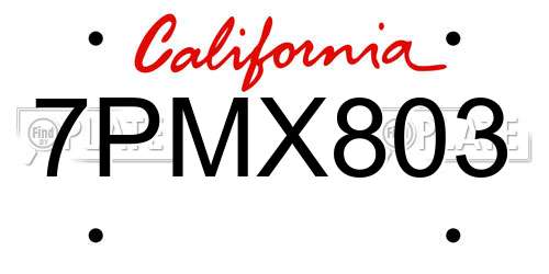 7PMX803 California License Plate