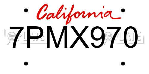 7PMX970 California License Plate