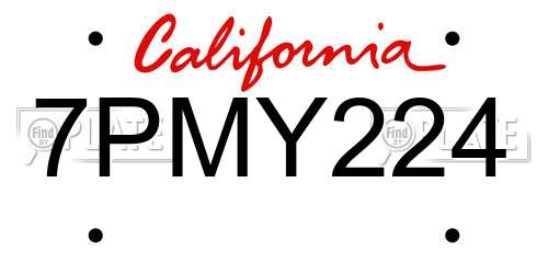 7PMY224 California License Plate
