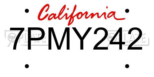 7PMY242 California License Plate