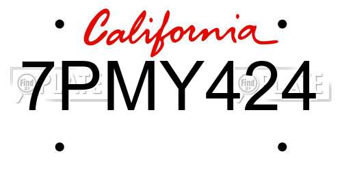 7PMY424 California License Plate