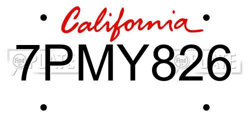 7PMY826 California License Plate