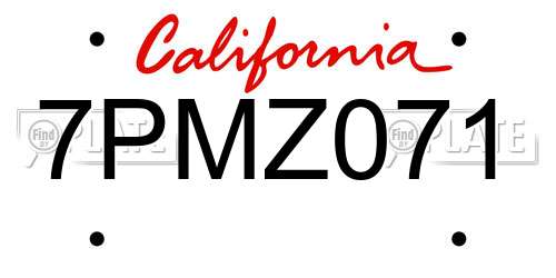 7PMZ071 California License Plate