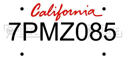 7PMZ085 California License Plate