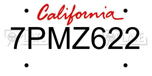 7PMZ622 California License Plate