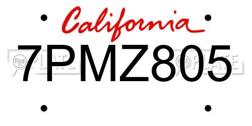 7PMZ805 California License Plate