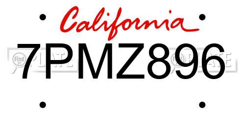 7PMZ896 California License Plate