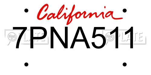 7PNA511 California License Plate