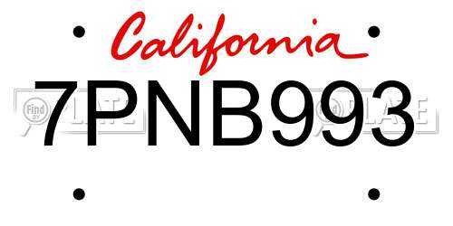 7PNB993 California License Plate