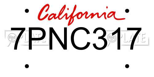 7PNC317 California License Plate