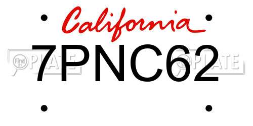 7PNC62 California License Plate