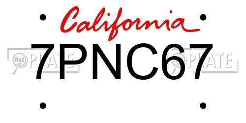 7PNC67 California License Plate